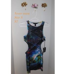 Abstract, galaxy mini dress with sides out